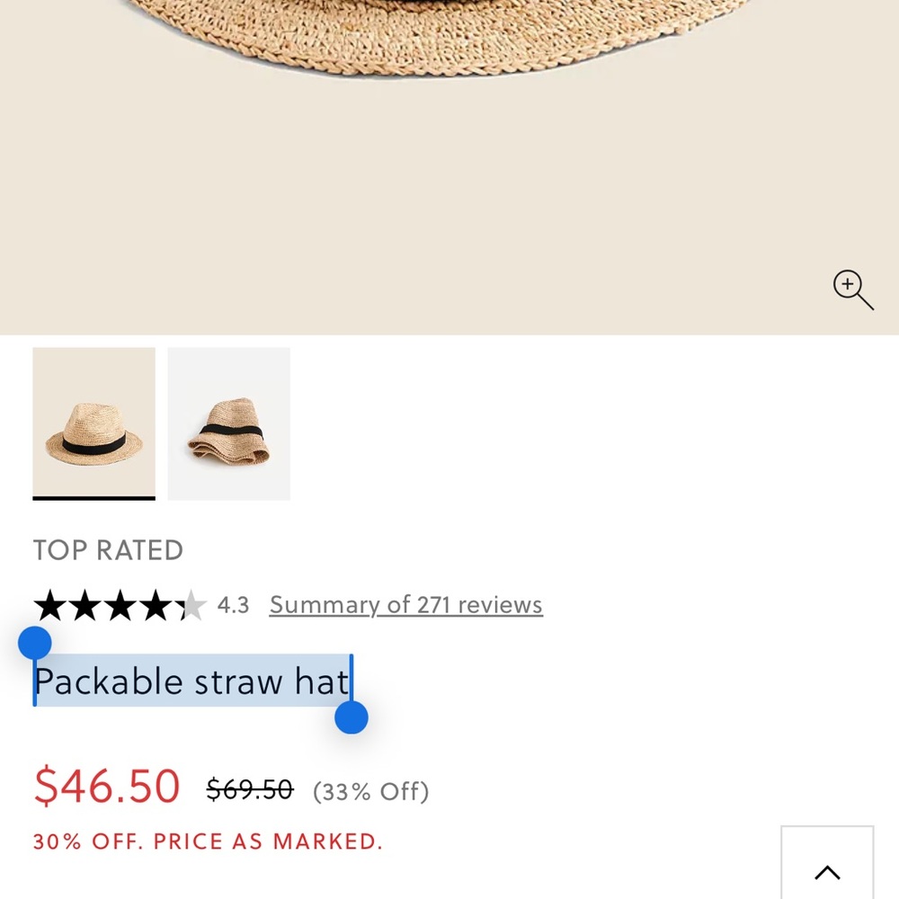 Packable straw hat- J.Crew - Picture 7 of 7